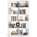 Armocity Corner Book Shelf - 6-Shelf Corner Bookshelf Etagere Bookcase with Baffle, Freestanding L Shaped Display Shelf Stand for Home Office, Living Room, Bedroom, Kitchen, White