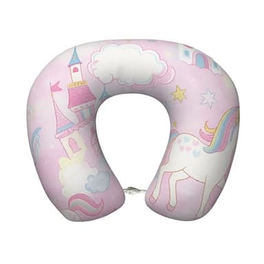 Vibrant Rainbow Unicorn and Castle U-Shape Memory Foam Neck Travel Pillow Airplane Car Travels Necks Pillows