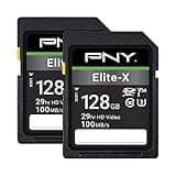 PNY 128GB Elite-X Class 10 U3 V30 SDXC Flash Memory Card - 100MB/s, 4K UHD, HD, UHS-I, Full Size SD (Pack of 2)