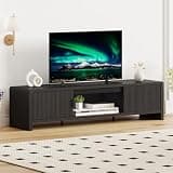 FATORRI TV Stand for 75/65/55 Inch TVs, Mid Century Modern Entertainment Center with Storage, Wooden Television Media Console Cabinet with Fluted-Door for Living Room, Bedroom (63 Inch W, Black)