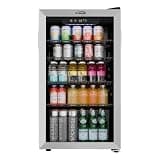 Pemberly Row 18" 3.2 Cu. Ft. Beverage Refrigerator, Black Finish, Tempered Glass Door, Digital Temperature Control, Illuminated Blue LED, Holds 119 Cans, Compact Merchandiser for Home or Commercial