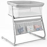 Cowiewie Bassinet Bedside Sleeper,Baby Bassinet Slides Over Bed,5-Position Height Adjustment & Breathable All-Mesh Wall Bedside Bassinet for Baby,Space-Saving Bedside Crib (Light Grey)