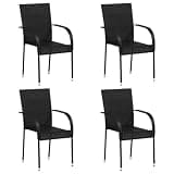 DXKDUSOKJ Stacking Poly Rattan Dining Chairs 4 Pcs, Waterproof PE Rattan Patio Chairs with Powder-Coated Steel Frame, Lightweight Stackable Outdoor for Garden