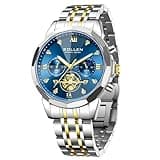 SOLLEN Men's Stainless Steel Chronograph Watch, Analog Quartz Mens Watches with Moon Phase, 30M Waterproof Wrist Watch, Classic Luxury Diamond Roman Arabic Numerals Dial Dress Watches Gifts for Men