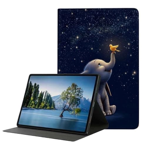 DHEEBFWE Case for Kindle Fire HD 8 & 8 Plus Tablet Case (12th/10th Generation, 2024/2022/2020),Slim Hybrid Multi-Angles Viewing Stand Cover w/Auto Wake/Sleep,Cute Elephan and Bird
