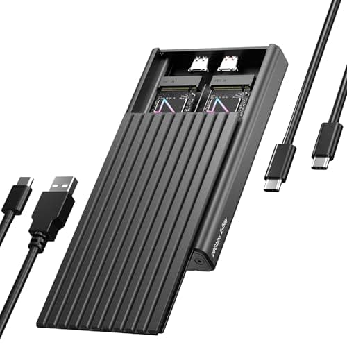 Dual M.2 NVMe SSD Enclosure, ICY BOX 20Gbps NVMe Enclosure, USB C to M2 Adapter for M Key PCIe 2230/2242/2260/2280 M.2 SSDs, Dual Bay Tool-Free Installation Aluminum SSDs Reader