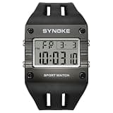 CARLIEN Mens Retro Sport Digital Multifunction Big Face Rectangular Square Watch EL Backlight PU Strap Stopwatch Alarm Date Casual Wristwatch (B Black)