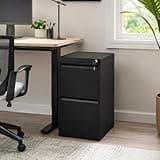 PeacefulHues 2 Drawer File Cabinet with Lock and Key, Metal Filing Cabinet for Office and Home, Secure File Storage Cabinet with Thick Steel Construction, Compact Black File Organizer