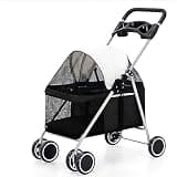 Outdoor Portable Foldable 4-Wheel Pet Cart for Small,Medium-Sized Dogs and Cats with Cup Holder,Travel Lightweight(Black)