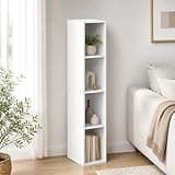 Furevol 4-Tier Bookcase, 8-in Width Storage Shelf Bookshelf, Narrow Book Shelf, 9.3 x 7.9 x 41.6, for Bedroom, Living Room, Home Office, White