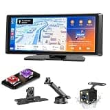 ESSGOO 8.1" Portable CarPlay Screen for Summer Road Trips, Wireless Apple CarPlay & Android Auto with Mirror Link, HD Backup Camera Included, 1600x600 IPS Touchscreen, Heat-Resistant for Hot Cars