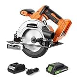 20V 6-1/2-inch Cordless Circular Saw, 2.0Ah Battery Powered: Brushless Motor, 45° Bevel Capacity, Max Cutting Depth 2-1/4-inch (90°), 1-1/2-inch (45°), Electric Circular Saw for Wood, Plastic Cutting
