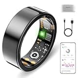 Smart Ring for Women Men, Health and Fitness Ring with Sleep Monitor, Heart Rate, Stress, Step Counter, Fit Ring No Subscription Fee, IP68 Waterproof Smart Ring for iPhone & Android (Black, 6#)