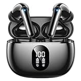 Wireless Earbuds Deep Bass Sound Ear Buds, Bluetooth 5.3 Headphones 48H Playtime, LED Display Earphones with Mic, IPX7 Waterproof Lightweight in-Ear Buds, Touch Control for iPhone TV Laptop Black
