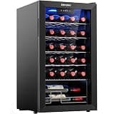 EUHOMY 25 bottle Wine Cooler Refrigerator, Freestanding Compressor Wine Fridge with Adjustable Temperature and Digital Control, Mini Fridge with Glass Door for Red White Wine, Beer, Black