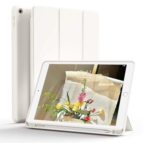 ZOPSGYU Case for iPad 9th Generation 2021, 8th/7th Generation 2020/2019 for iPad 10.2 Inch with Pencil Holder, Folio Protective Cover with Soft TPU Back, Support Touch-ID, Auto Sleep/Wake, Cream White