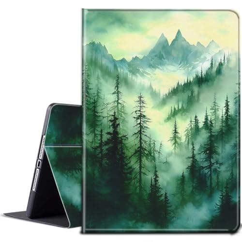 for Fire HD 10 Tablet Case 7th/9th Generation 10.1 inch 2017/2019 Release with Adjustable Stand & Auto Wake/Sleep Smart Protect PU Leather Cover Tablet Case - Green Mountains