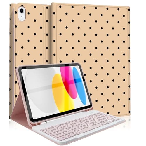 Mewealth Keyboard Case for iPad 11th 10th Generation with Pencil Holder, Wireless Keyboard Cover for 11th A16 11-inch 2025, 10th Gen 10.9 Inch 2022, Polka Dot SoftPink-Black