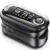 Alecaremed Pulse Oximeter, 4 Color OLED Display Oxygen Monitor Fingertip with 20 × Memory, Blood Oxygen Saturation Monitor (SpO2), Alarm & Brightness Adjustable, Batteries & Lanyard (Black)