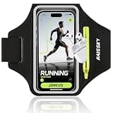 Kebrela Running Armband with Earphone Bag for iPhone 16/15/14 Max/Pro/Plus & Galaxy S20/S10, Touchscreen Compatible, Phone Holder for Running with Card Slot & Key Pockets, Fit Up to 6.9 Phone