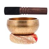 Vaguelly Tibetan Singing Bowl Meditation Sound Bowl with Wooden Mallet and Cushion Copper Material for Relaxation and Light Portable Use in Home Decor or Study Room