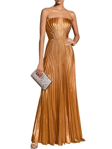 Cudiew Aqua Strapless Prom Dresses 2026 for Teens Sparkly Metallic Satin Maxi Formal Evening Party Dress Pleated Aline Lace Up for Women US12