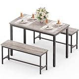 FAVSH Dining Table Set for 4, Kitchen Table with 2 Benchs, Grey
