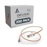 ClearFit Slim 200 Pack - 10 Foot Cat6 28AWG Ethernet Cable, Clear Boot, Cat 6 Internet, Data Center Rated, Orange, 10 Foot, by UNC Group