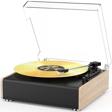 Vinyl Record Player Bluetooth Wireless Turntable with Built-in Speakers and 3 Speed Belt-Driven Vintage Phonograph Record Player with Magnetic Cartridge, RCA Out, Aux in, Headphone Jack