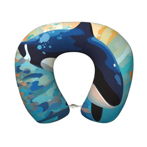 Neck Pillow Memory Foam Contour Pillow Hand Drawn Whale Travel Pillow for Sleeping Comfortable U Shape Pillows for Traveling Car Headrest Home Office Fits Most Neck Sizes