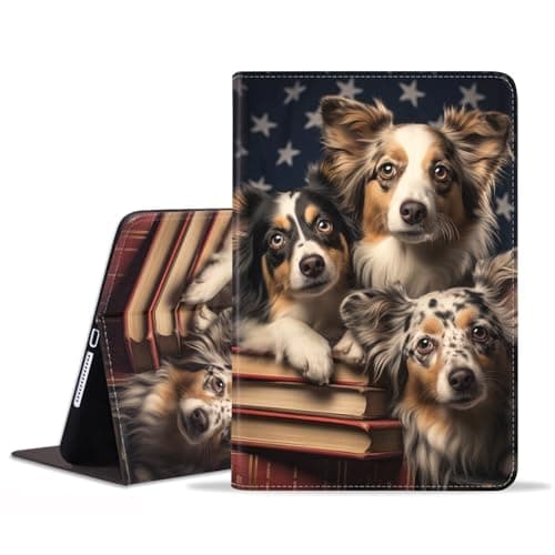 POIUYTREW Case for Samsung Galaxy Tab A11 Plus 2025 / A9 Plus 2023 11 Inch, PU Leather Folio Case Smart Cover with Stand & Auto Wake/Sleep, Cute Dogs On The Bookshelf