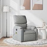 KHNLGFR Massage Recliner Chair Light Gray Fabric with 6 Vibration Points, 5 Modes, Adjustable Backrest and Footrest, Side Pocket for Living Room Office