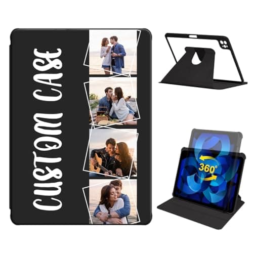 Customized Rotating Case for iPad Pro 12.9 inch 2015 1st / 2017 2nd Gen with Collage Photo Multi-Picture 360° Rotate Stand Cover with Pencil Holder & Clear Back, Folio Auto Wake/Sleep,Black