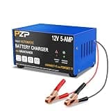 Automatic Car Battery Charger–12V 0-5A Adjustable Smart Trickle Charger with Battery Repair,Automatic Desulfation,Temperature Compensation Functions,Suitable for AGM,Gel,Deep Cycle,Lead-Acid Batteries