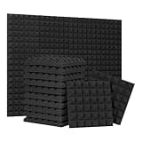 24 Pack Black 12 x 12 x 2 Inches Pyramid Designed Acoustic Foam Panels, Sound Proof Foam Panels for Walls, High Density and Flame-Retardant Acoustic Panels, Sound Panels for Recording and Home Studio