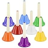 8 Note Diatonic Metal Hand Bells Set, Notes Middle C D E F G A B and High C, Metal Percussion Instrument with Plastic Handles, for Teaching, Church Chorus, Wedding, Family Party