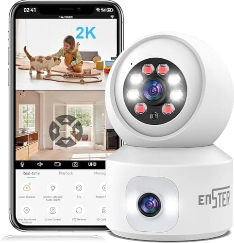 ENSTER Dual Lens Security Camera Indoor, Baby/Cat/Dog WiFi Camera with Phone App, 360° PTZ Baby Monitor & Pet Cam, Motion Tracking, 2-Way Audio, Night Vision, Cloud/SD Storage