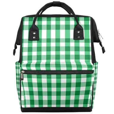 Hsnar Green Check Waterproof Diaper Bag Backpack Large Capacity Baby Bag with Stroller Straps, Multi-Pocket Diaper Bag Unisex Baby Travel Essentials Shower Gift