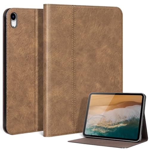 FTSOLSOH Genuine Leather Case for Ipad(A16) 11th Gen 11-inch 2025 and Ipad 10th Gen 10.9-inch 2022 Protection Cover Protective Shell with Auto Sleep/Wake.Khaki Brown