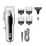 DAXXIN Hair Cutting Tool, Professional Hair Clipper Cordless Haircut Machine Adjustable Portable Rechargeable Hair Trimmer for Men(Silver with Box)