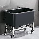 Eoweiot Deep Basin Floor Mop Sink with Wheels - Standing Laundry Tub for Garage - Commercial Utility Sink Washing Station for Backyard (60x40x50cm)