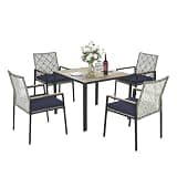 Star20XX Patio Dining Set, Outdoor Dining Set, Acacia Wood Patio Set, 5 Piece Set, with Table and 4 Chairs, Umbrella Hole, Light Gray, for Backyard Porch