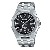 Casio Men's Analog Watch MTP-E158D-1A, Stainless Steel Band, Black Dial, Date Display, 50M Water Resistant, Mineral Glass