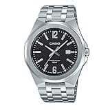 Casio Men's Analog Watch MTP-E158D-1A, Stainless Steel Band, Black Dial, Date Display, 50M Water Resistant, Mineral Glass