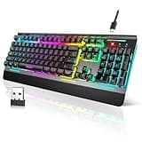 TECKNET Wireless Gaming Keyboard, 2-in-1 (2.4G Wireless & Wired) Rechargeable Keyboard, 4000mAh Battery, 15-Zone RGB Computer Keyboard, Metal Panel, PC Gaming Keyboards (Whisper Quiet Gaming Switch)