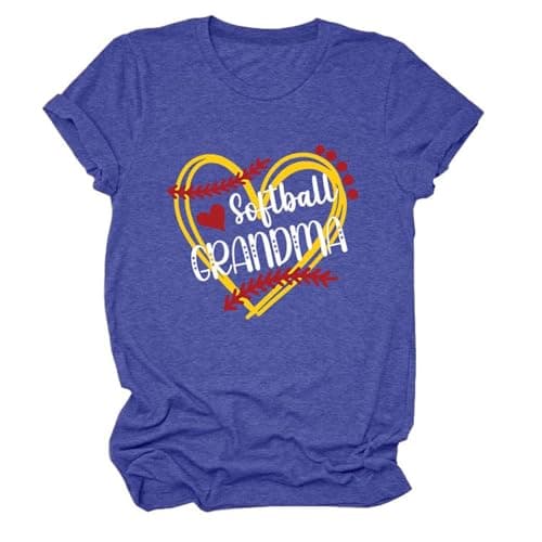 Epokay Softball Grandma T-Shirt Women Funny Heart Graphic Novelty Softball Player Grandmother Short Sleeve Tops Retro Blue