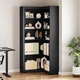 GarveeHome Corner Bookshelf Black, 71.8 in Black Corner Bookcase, L-Shaped Bookshelf Farmhouse Bookcase, 5 Tier Display Shelf Heavy Duty Bookcases, Bookshelves with Storage