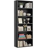 6 Tier Bookshelf, Black Bookshelves, Open Bookcase with Adjustable Shelves