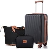 Eeeza Carry on Luggage Sets 22x14x9 Airline Approved Durable Travel Luggage Suitcases with Wheels,ABS Hard Case Suitcases with Spinner Wheels,(Black,3 Piece Sets(20"/DB/TB))