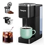 Tastyle Single Serve Coffee Maker, Iced and Hot Coffee Machine for K Cup & Grounds, Compact Design, 40oz Removable Water Reservoir, 6 to 24 Oz Brew Sizes, Fits 7.3" Travel Mug, Black